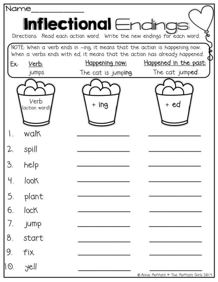 Worksheet featuring a rainy day theme for practicing inflectional endings in first grade phonics