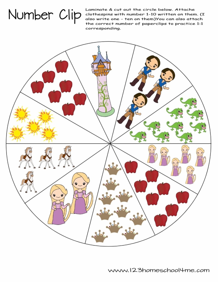 Kindergarten student solving the Rapunzel themed number maze by counting from 1 to 20 to find the prince.