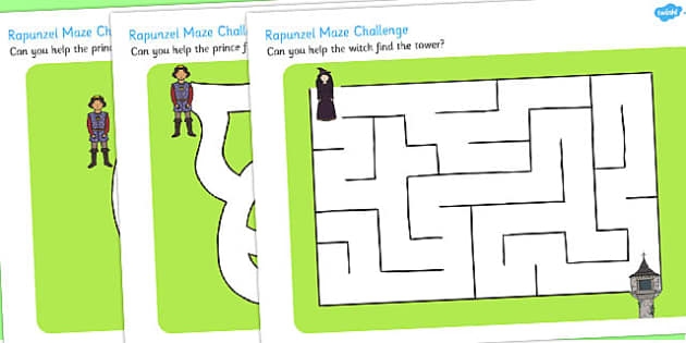 Kindergarten student solving the Rapunzel number maze worksheet by counting from 1 to 20