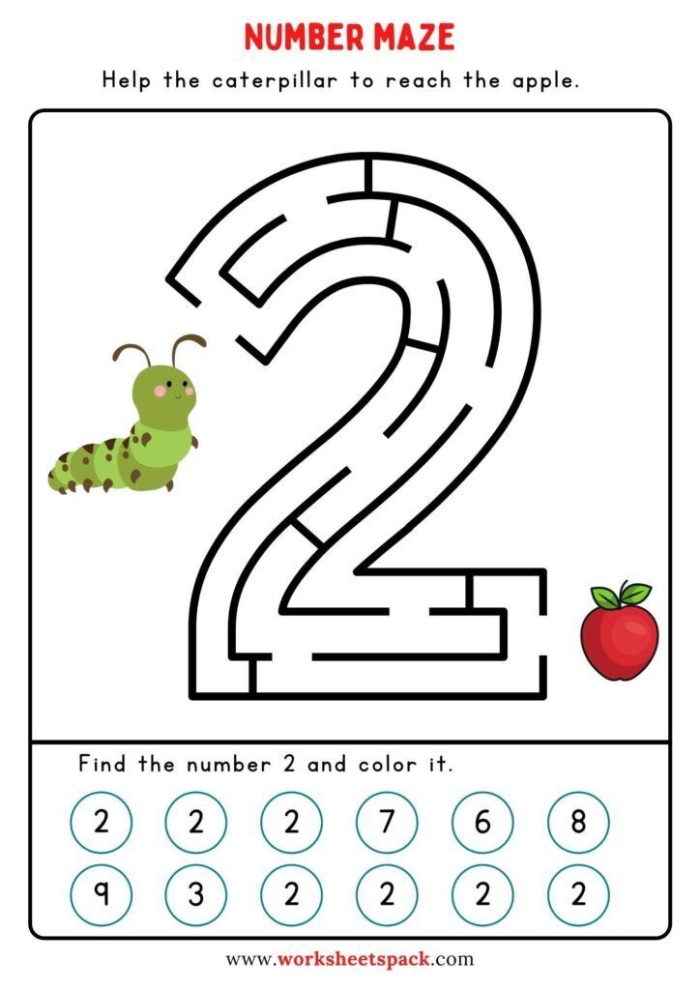 Kindergarten student counting path through magical tower maze with prince and Rapunzel characters numbered 1 to 20