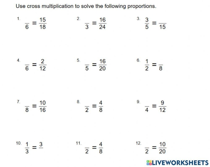 Sixth grade math worksheet showing ratio comparison problems for identifying proportions