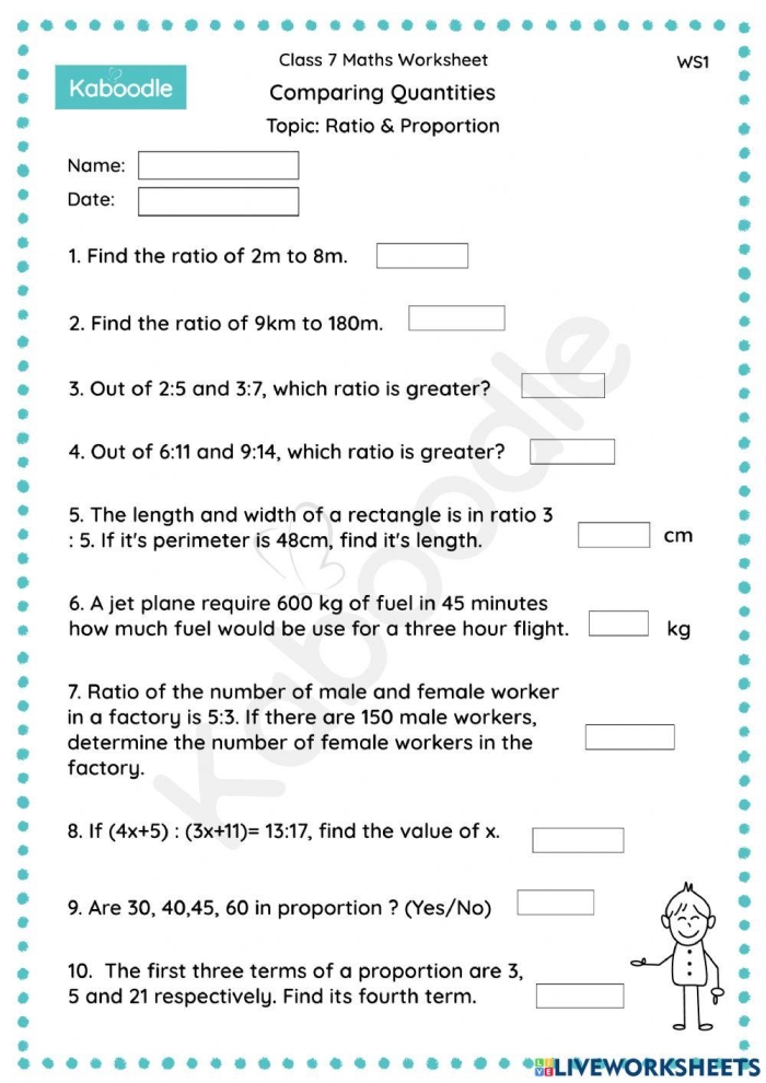 Sixth grade math worksheet for identifying equivalent ratios and proportions
