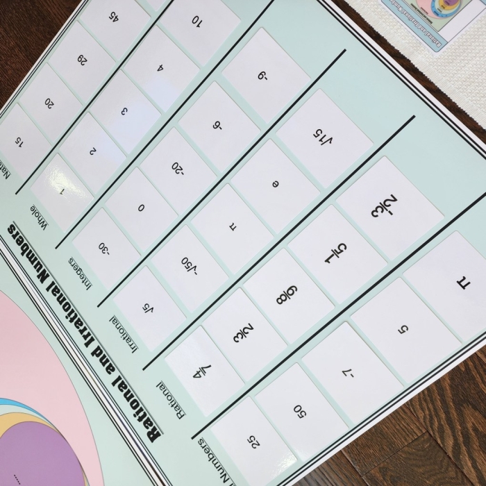 Eighth grade math worksheet focusing on identifying rational and irrational numbers