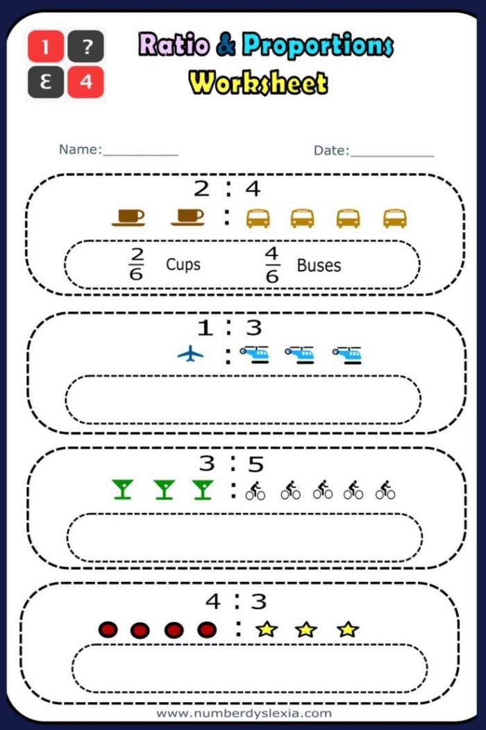 Sixth grade students solving ratio proportion problems on a practice worksheet with multiple comparison exercises
