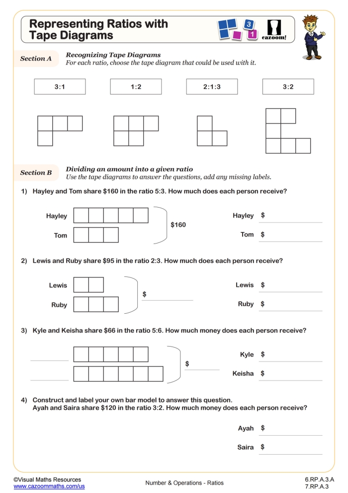 Sixth-grade math worksheet for practicing ratios in tables and graphs