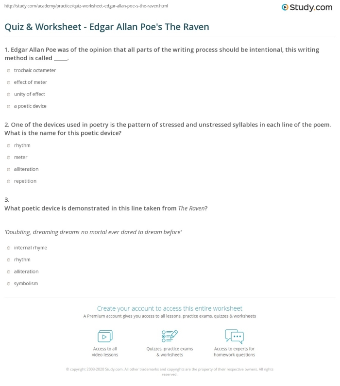 The Raven worksheet number 25 featuring Poe inspired vocabulary and math problems Fifth grade student working on a spooky Raven themed mixed operations math worksheet