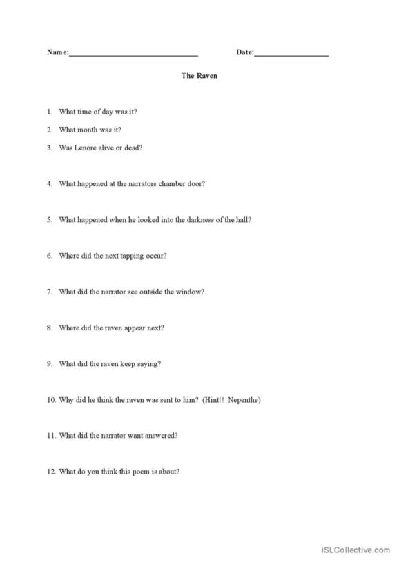 The Raven Halloween math worksheet with vocabulary and mixed operations for grade 5 students Fifth grade students solving mixed operations math problems featuring Edgar Allan Poe's The Raven poem worksheet page 22
