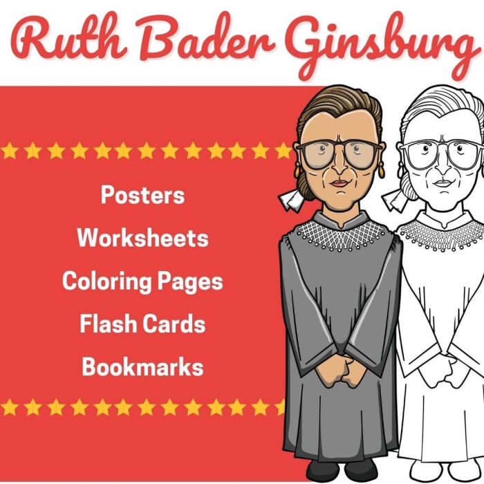 Fifth Grade Addition Worksheet: Learn About Ruth Bader Ginsburg's Historic Role in the Supreme Court Ruth Bader Ginsburg Biography worksheet for fifth grade students learning about the second female Supreme Court Justice