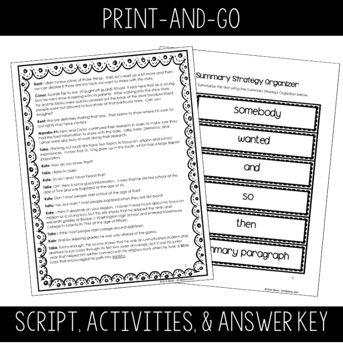 Worksheet featuring a Readers’ Theater activity focused on Martin Luther King, Jr.