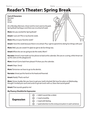 Engaging Reader’s Theater script designed for third graders to enhance reading skills during spring break Spring Break Reader’s Theater worksheet for third-grade algebra students practicing reading fluency