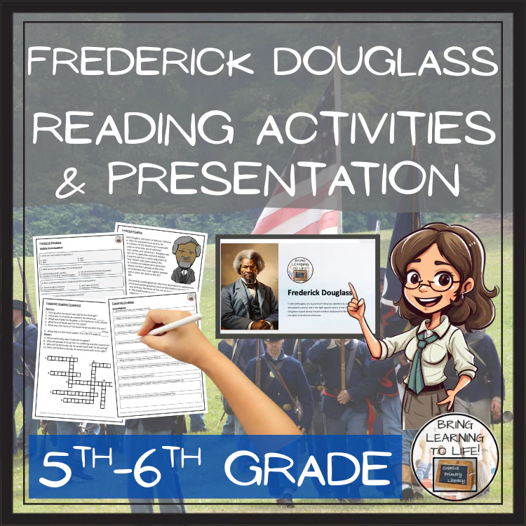 Reading comprehension worksheet featuring Frederick Douglass for second graders
