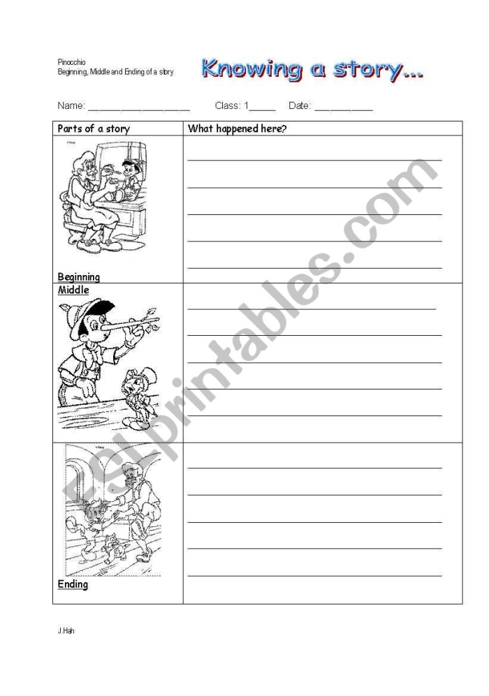 Reading comprehension worksheet featuring Pinocchio for third graders
