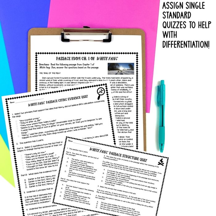 Seventh grade students analyzing a literary excerpt from Jack London for a reading comprehension worksheet