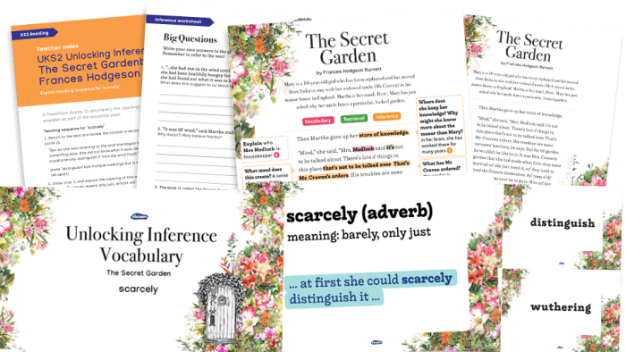 Reading comprehension worksheet featuring a passage from "The Secret Garden" for fifth graders