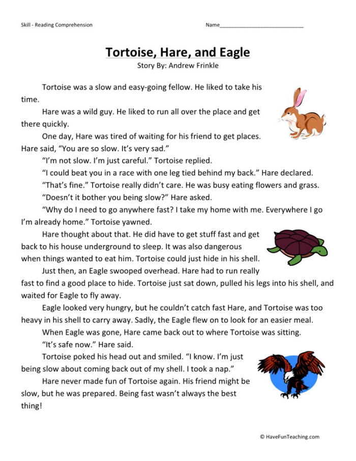 Worksheet for enhancing reading comprehension with The Serpent and the Eagle fable