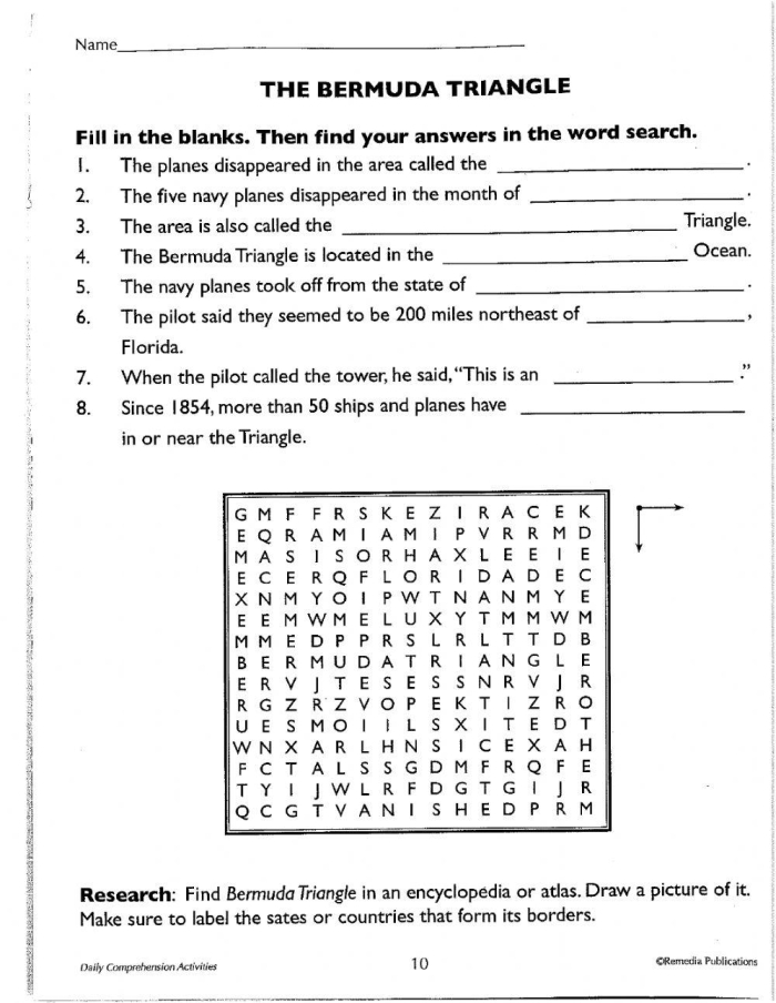 Sixth grade student worksheet showing a reading comprehension passage about a boy experiencing his first hang gliding flight with comprehension questions below the text