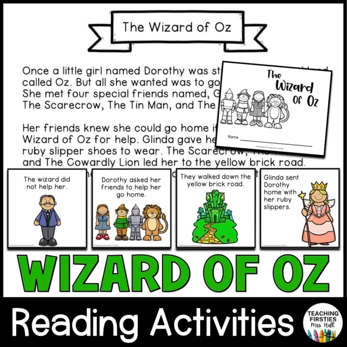 Reading comprehension worksheet featuring "The Wonderful Wizard of Oz" for fifth graders