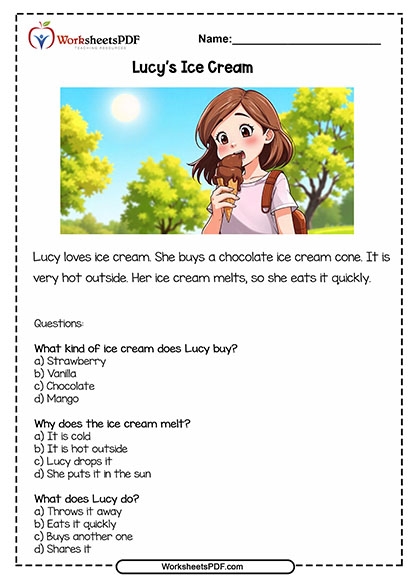 Image illustrating the challenges of understanding text for young learners in grade 3 Worksheet for third graders focused on reading comprehension titled "The Ice Cream Disaster