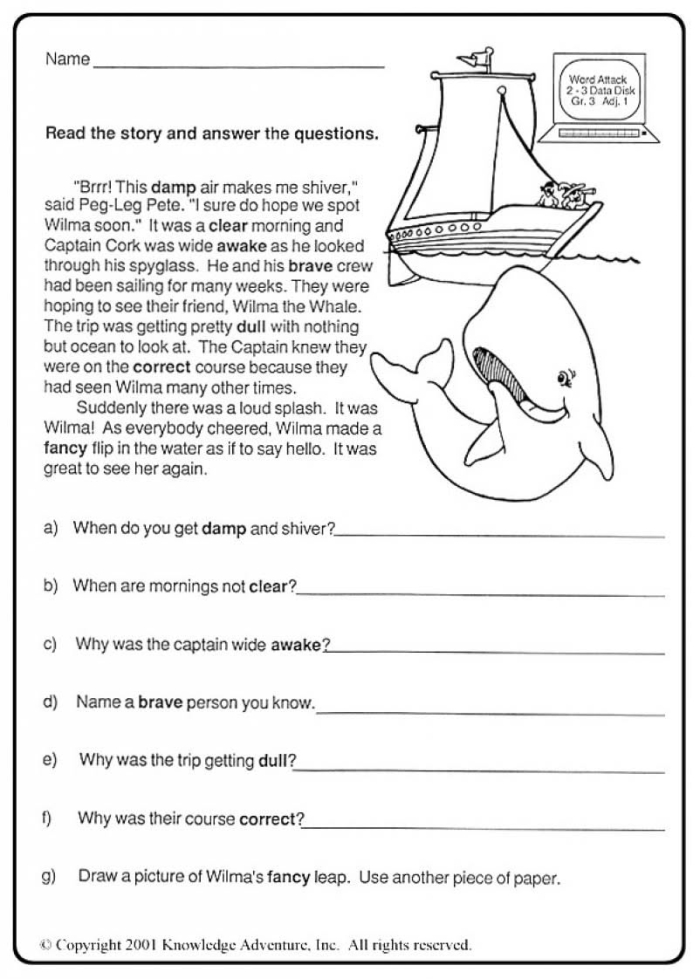 Worksheet for third graders: The Man, the Boy, and the Donkey reading activity Reading Comprehension worksheet featuring a fable about a man, his boy, and their donkey