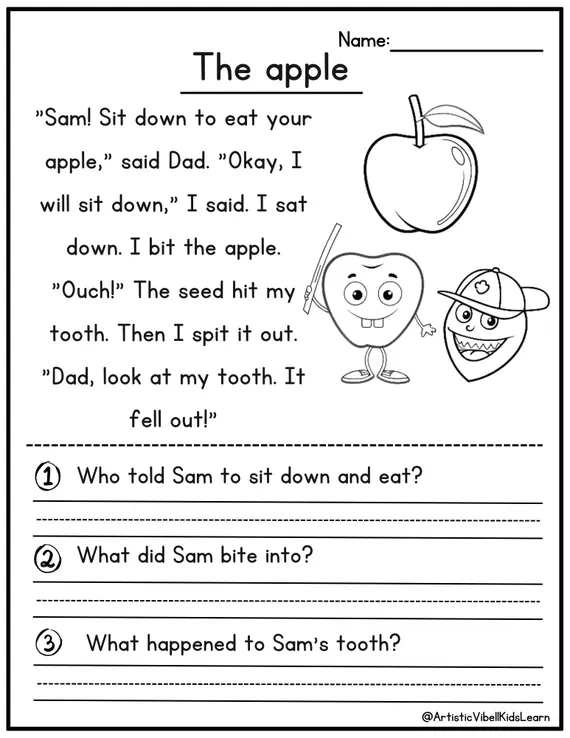 Reading Fluency worksheet featuring an apple picking theme for second graders