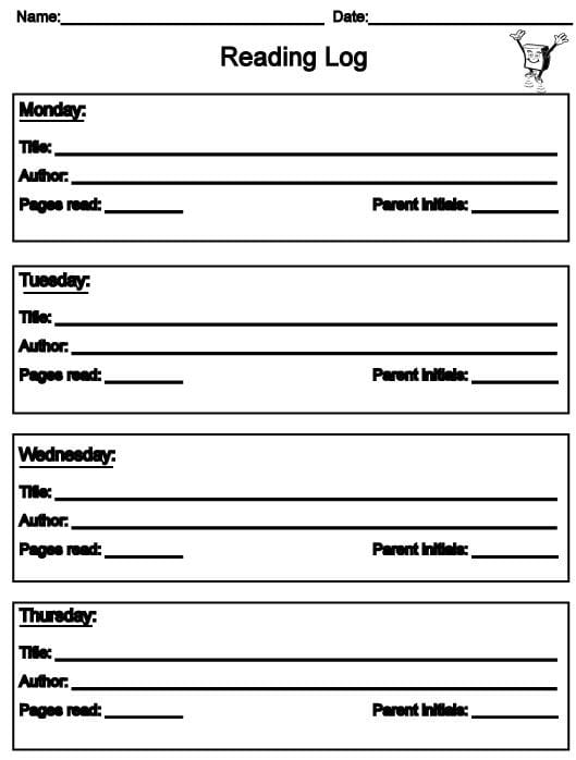 Weekly Reading Log Worksheet for Second Grade Students 12 Second grade student using a weekly reading log worksheet to track books