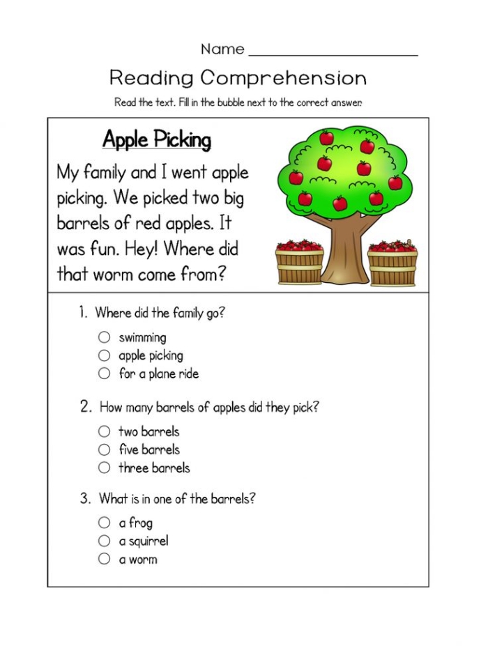 Worksheet focusing on reading fluency strategies for second and third graders featuring an apple picking theme