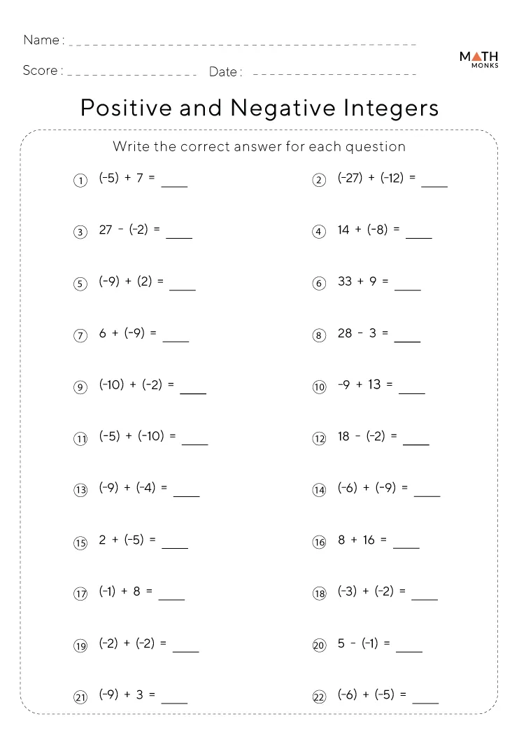 Worksheet illustrating real-world applications of integers for sixth-grade students