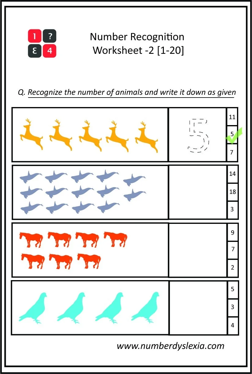 Recognizing Numbers to 20 Kindergarten Math Worksheet Number 24 Kindergarten students practicing counting and identifying numbers up to 20 on a math worksheet