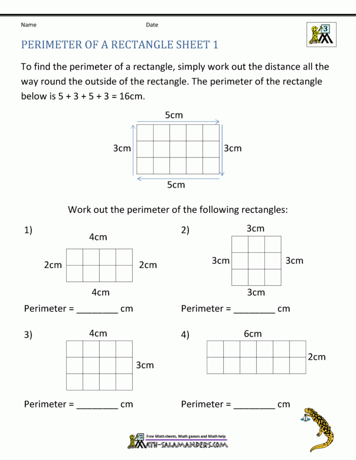 Find the Rectangles Perimeter Worksheet 16 Fourth grade geometry worksheet for calculating the perimeter of rectangles