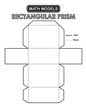 Printable rectangular prism net template with fold lines for kindergarten geometry learning activity