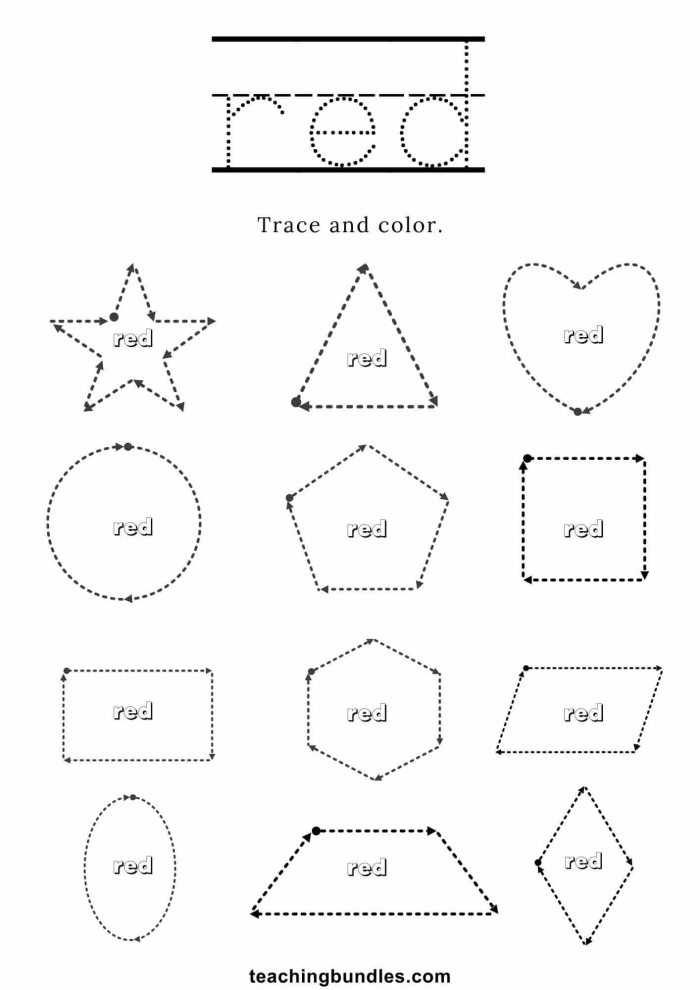 The Color Red worksheet for early learners page four Pre-K worksheet page featuring an apple and creative activities to teach the color red