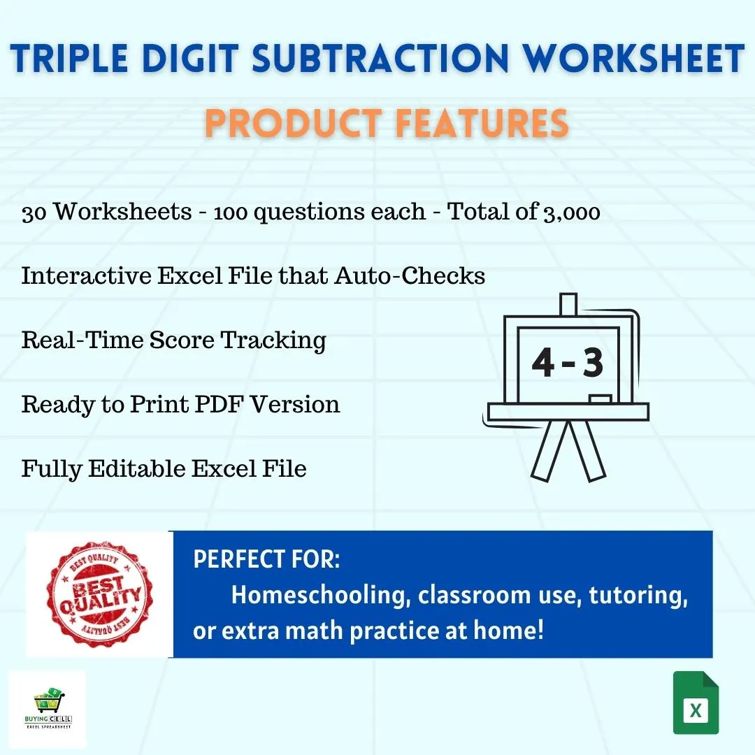 Triple-digit subtraction worksheet for third graders featuring 15 problems with regrouping