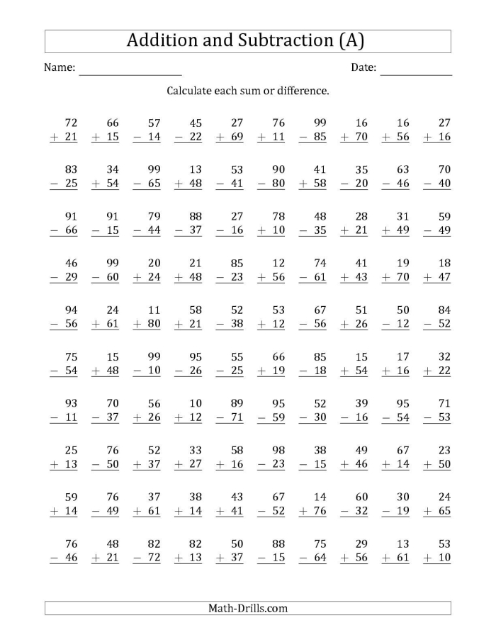Second grade math worksheet featuring addition and subtraction problems with regrouping for student practice test 18