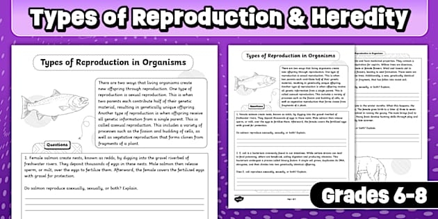 Sixth grade science worksheet covering the distinct processes of asexual and sexual reproduction in living organisms