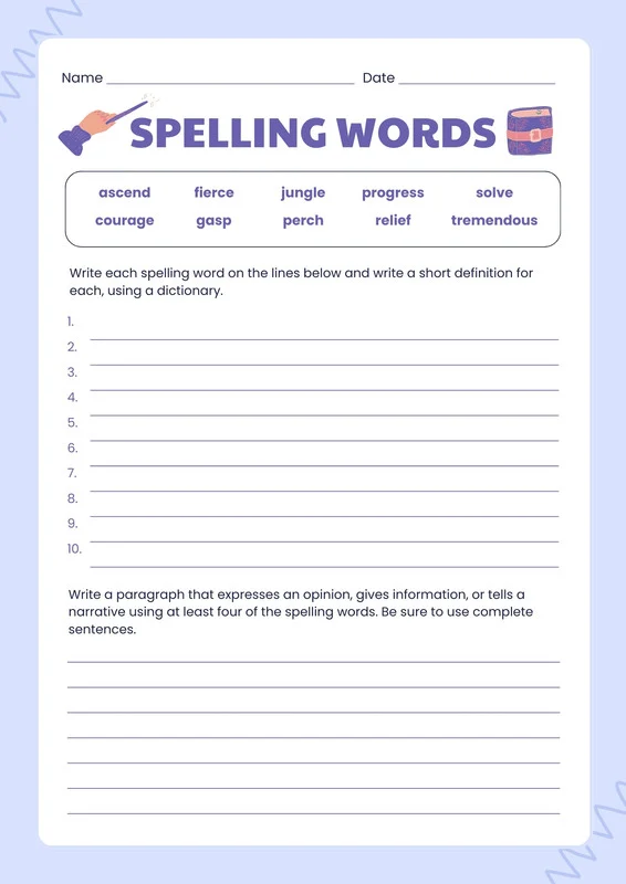 Image depicting a helpful worksheet for managing tricky words in student writing Revising Spelling worksheet for second graders to track their writing revisions