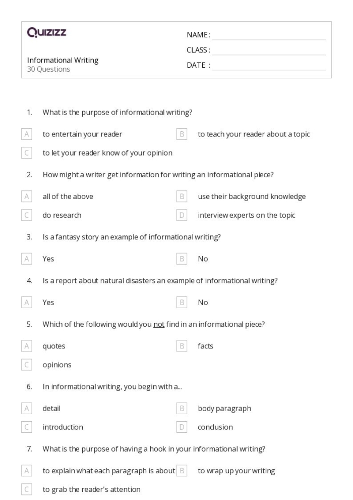 Informational Writing Revision Checklist for Middle School Students Revision checklist for sixth graders to enhance their informational writing skills