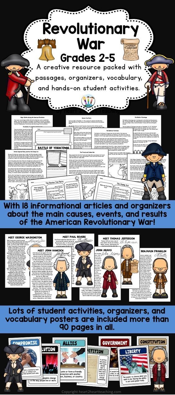 People of the Revolutionary War worksheet for 5th grade students A fifth grade history worksheet featuring portraits and facts about key figures from the American Revolutionary War
