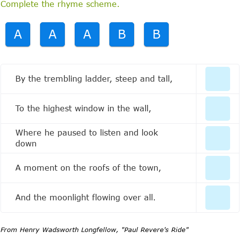Engaging worksheet to help students identify and analyze rhyme schemes in poetry Rhyme Scheme Practice worksheet for fourth graders focused on poetry exploration