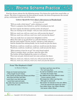 Engaging worksheet to enhance rhyming skills in young poets Rhyme Scheme Practice worksheet for fourth graders focusing on poetry identification