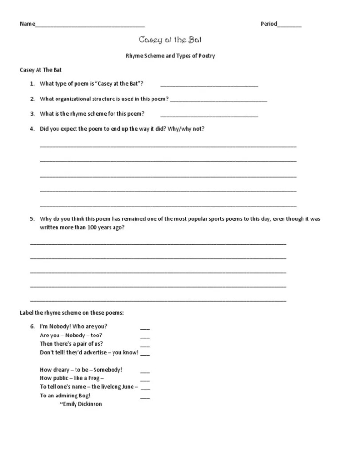 Engaging worksheet to help students identify rhyme schemes in their writing Rhyme Scheme Practice worksheet for fourth graders focusing on poetry patterns
