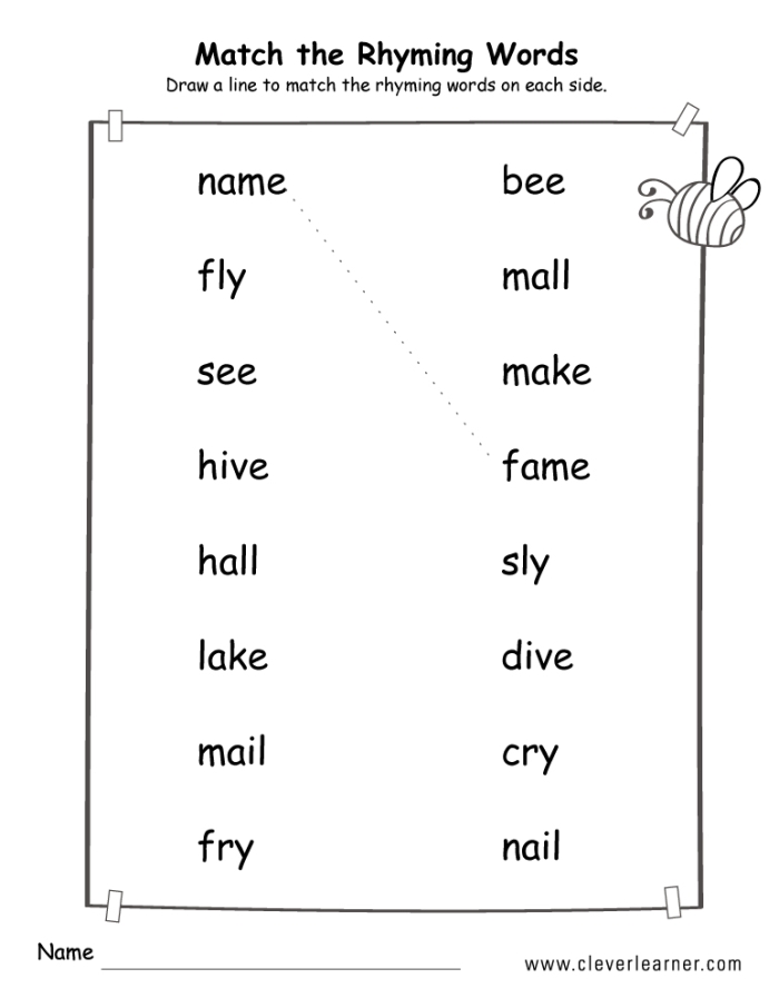 Rhyming Words Game 3 worksheet featuring a maze to find rhyming words for Pre-K children