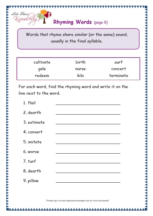 Rhyming Words Game 3 worksheet showing a maze to find rhyming words for Pre-K students