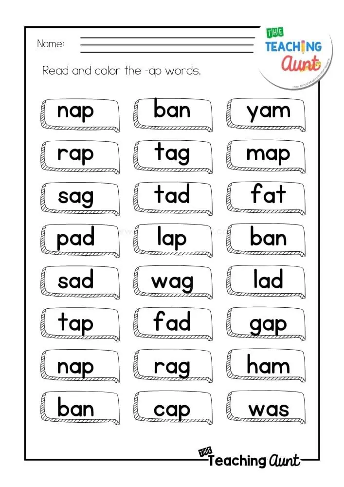 Returning Rhyme II Kindergarten Word Family Practice Worksheet Number Eight Kindergarten worksheet focused on building vocabulary with rhyming word families like at an ap and ad