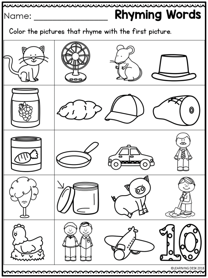 Learning Rhyming Words Can Activity - Paint by Numbers Reading Worksheet for Kids Kindergarten student coloring a paint-by-numbers style worksheet with rhyming word pairs for the word can