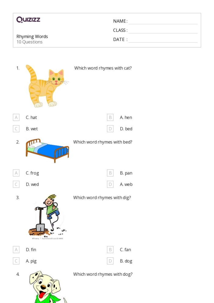 Find Rhyming Words Worksheet Activity 12 Kindergarten worksheet focused on identifying rhyming words for a Time and Money lesson