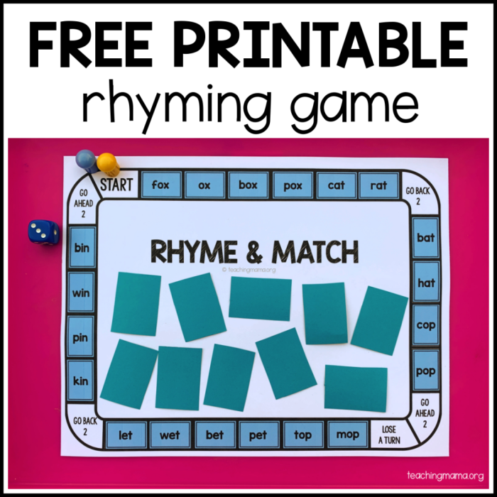 Rhyming Words Game 3 worksheet for Pre-K students featuring a maze activity