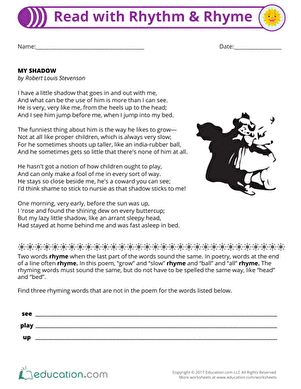 Worksheet illustrating rhythm in poetry using "Casey at the Bat" for third graders