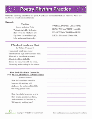 Rhythm in Poetry worksheet featuring "Casey at the Bat" for third graders