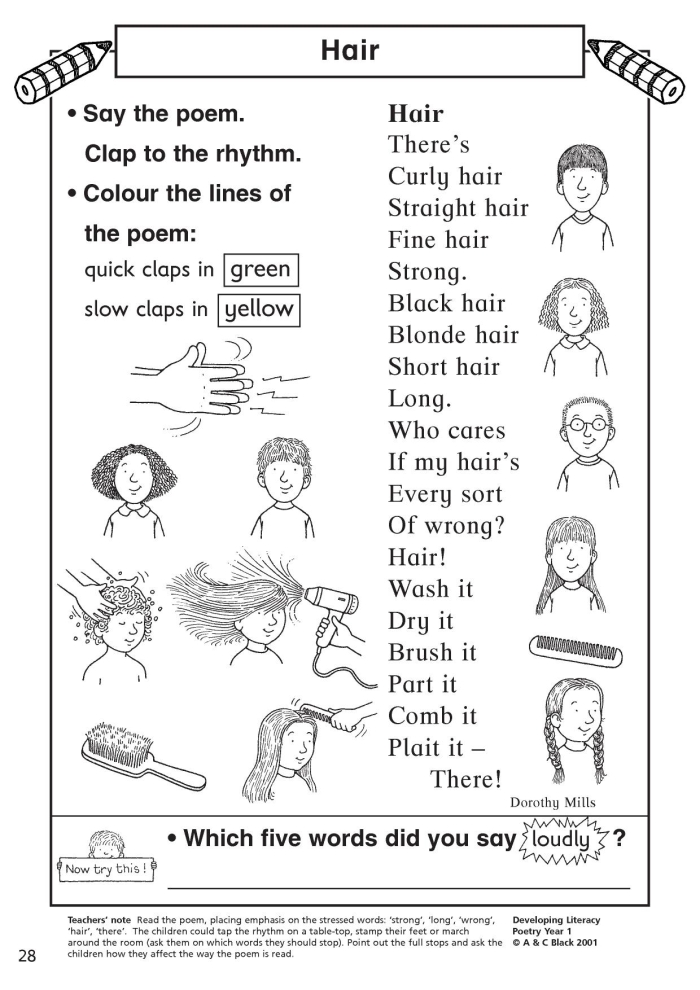 Worksheet demonstrating rhythm in poetry using "Casey at the Bat" for third graders