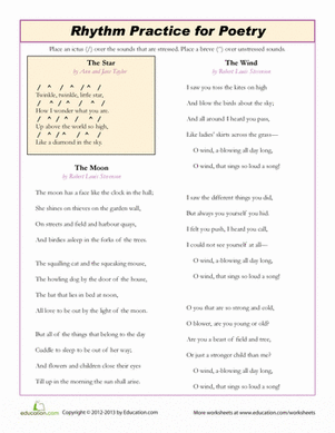 Rhythm in Poetry worksheet featuring "Casey at the Bat" for third graders